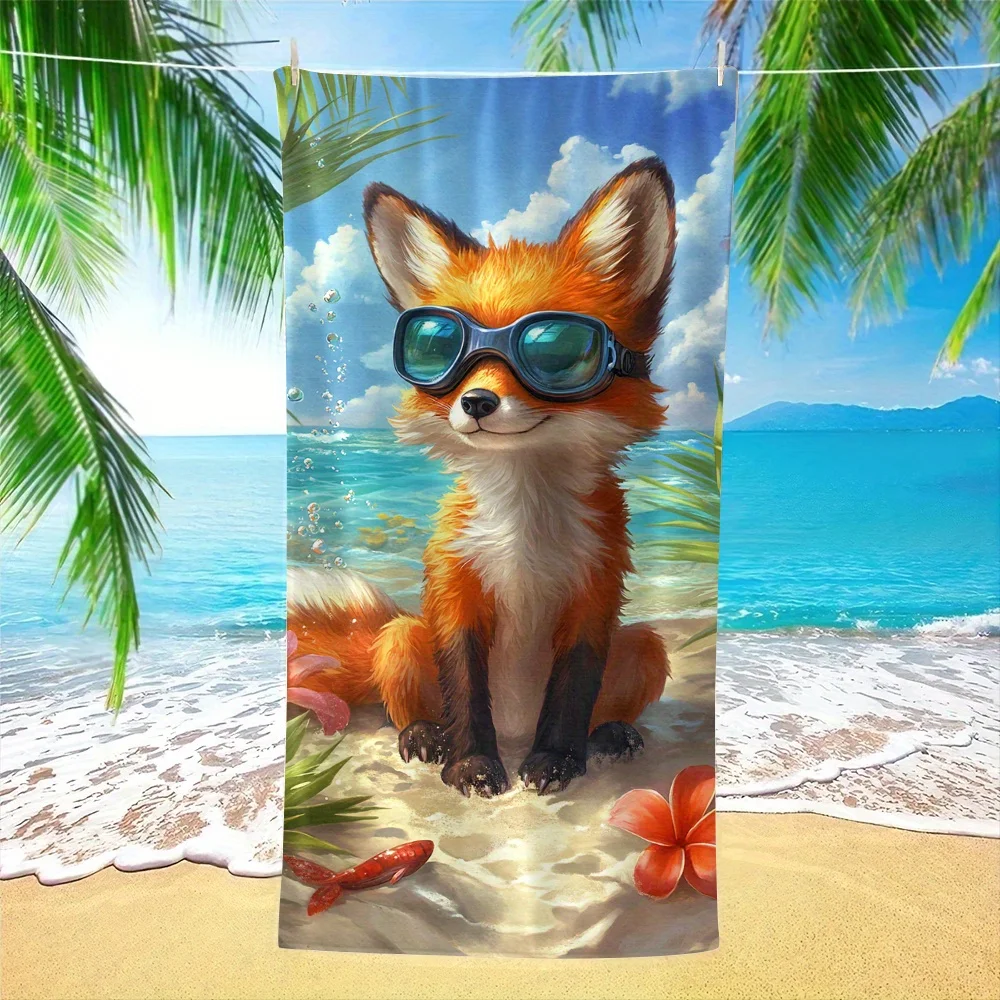 Two D Flat Cute Fox Beach Pattern Beach Towel Soft Water Absorbent Multi Purpose For Beach Vacation Travel Multiple Sizes Best