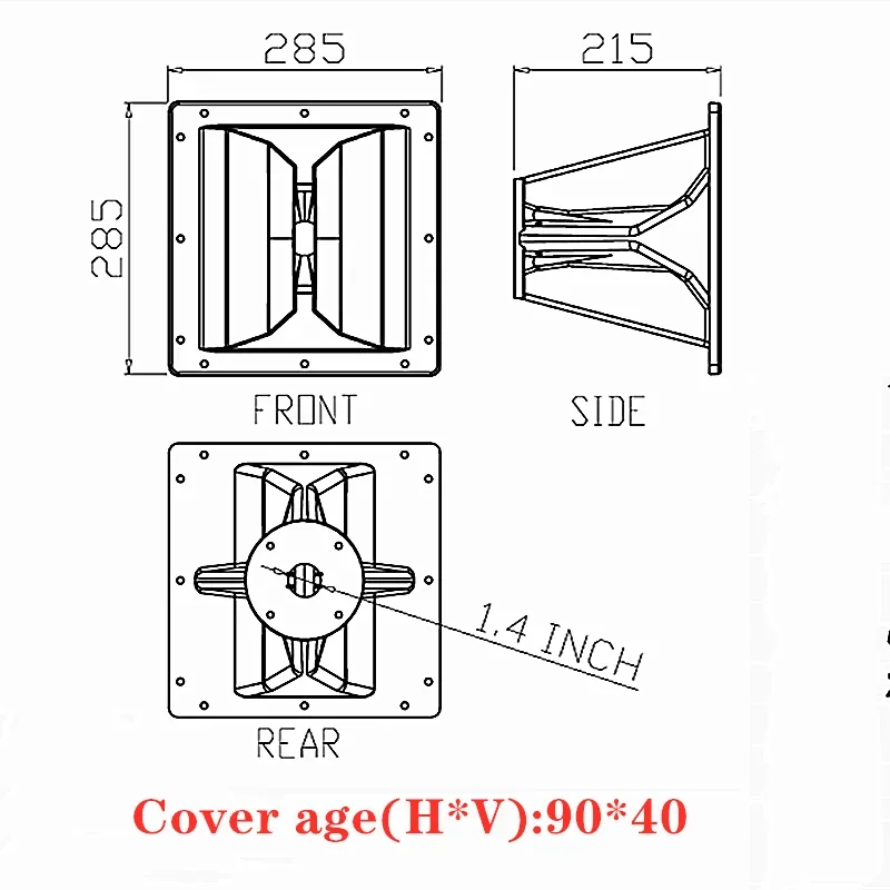 MW Audio 2" Hals-PU-Horn 285x285x215mm, 90 ° x40 ° Wellenleiter für Pro-Lautsprecher – Detail 1