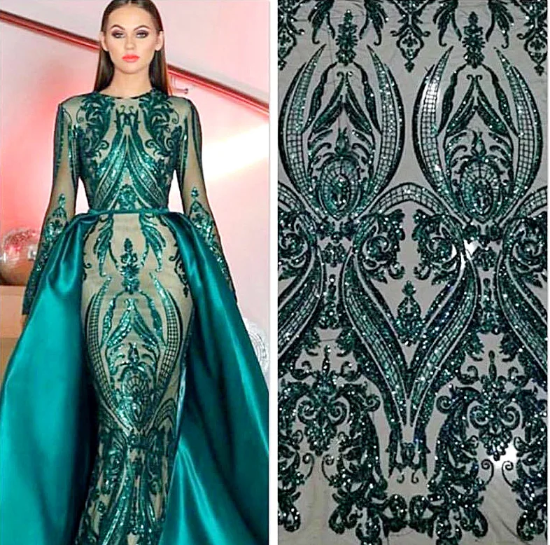 Symmetrical retro totem embroidered sequins lace accessories European and American ladies evening dress wedding  fabric