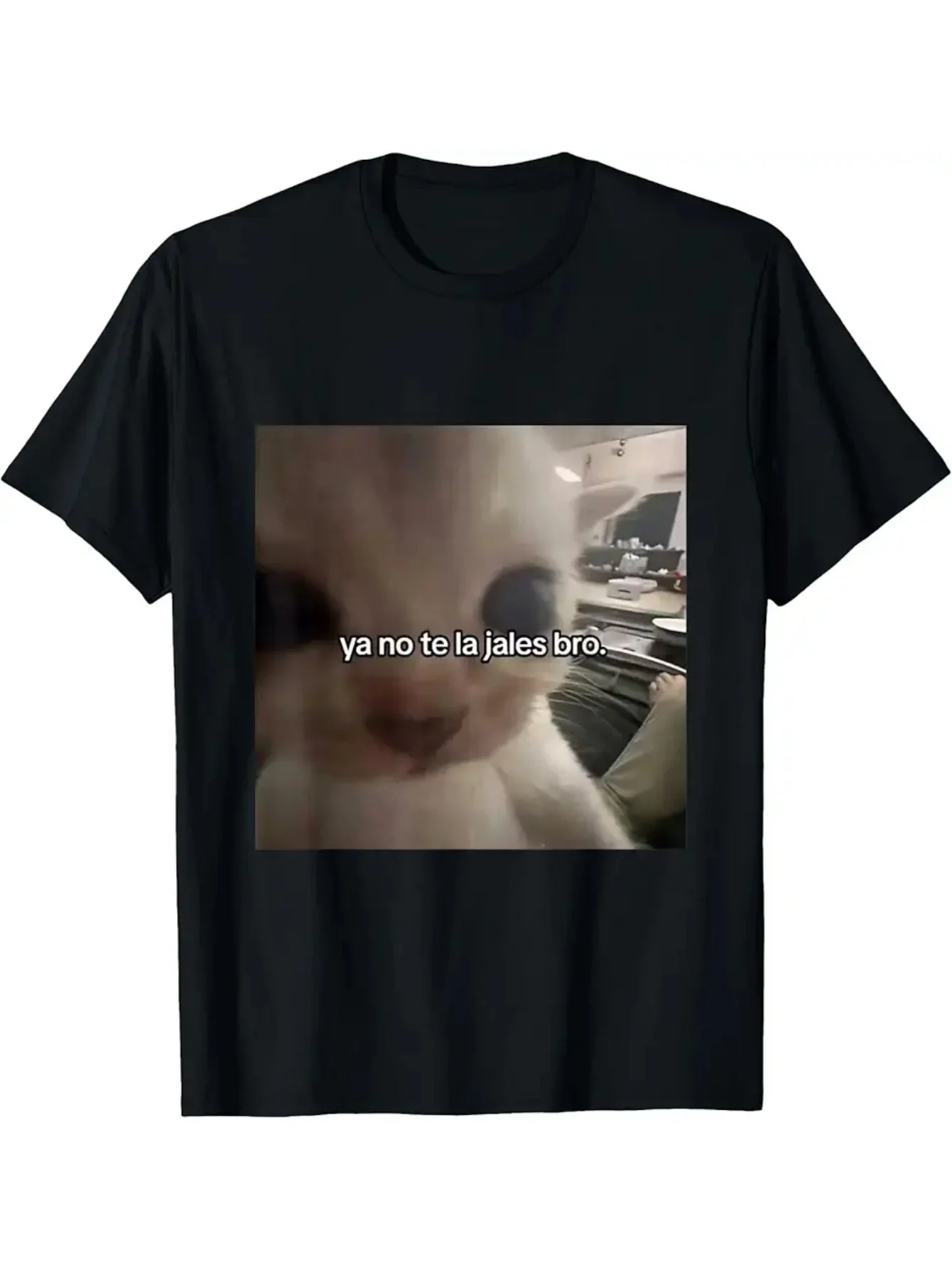 Camiseta de Algodón con Meme Desplazado 'Ya No Te La Jales Bro' para Hombre, con Texto en Español de Gato Tierno, Cuello Redondo, Manga Corta, Estilo Casual