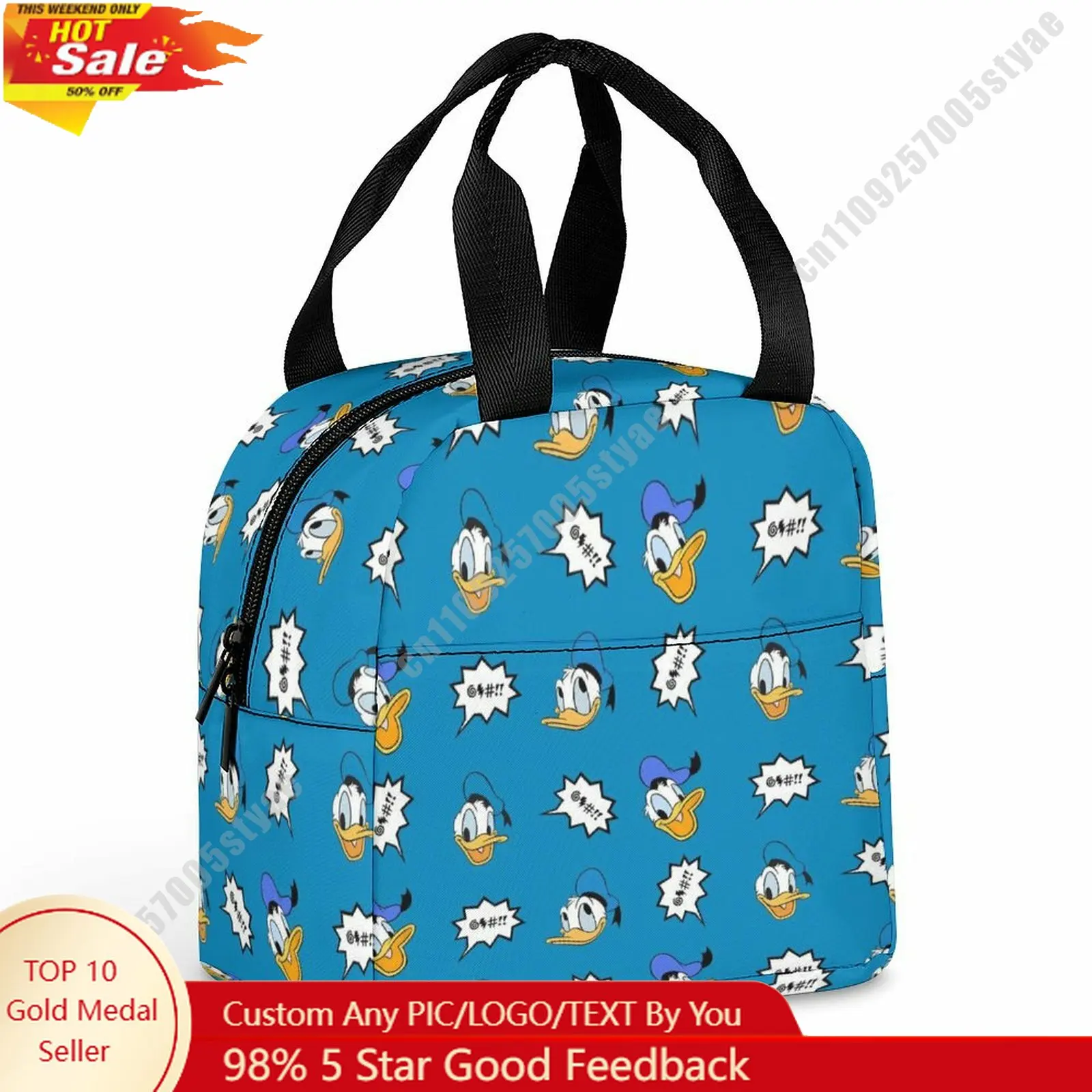 

Donald Duck Lunch Bag Disney Animal Patterns Bento Bag DIY Custom Text Photo Logo Portable Aluminum Foil Food Bag Cosplay