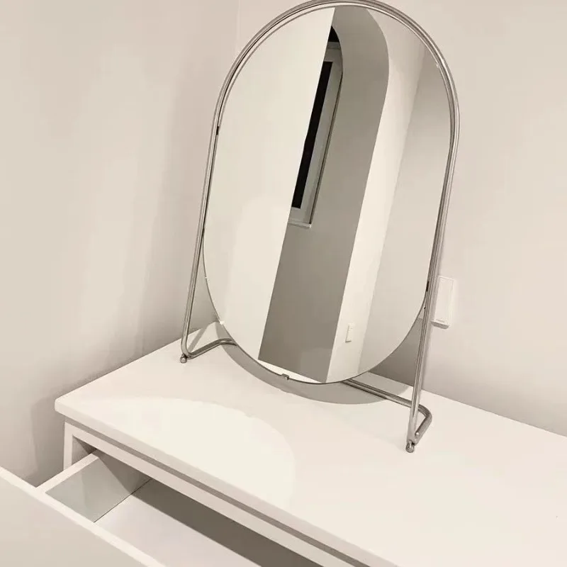 Simple Stainless Steel Decorative Mirrors Creative Elliptical Desktop Make Up Mirror Luxury Multifunctional Art Home Decor