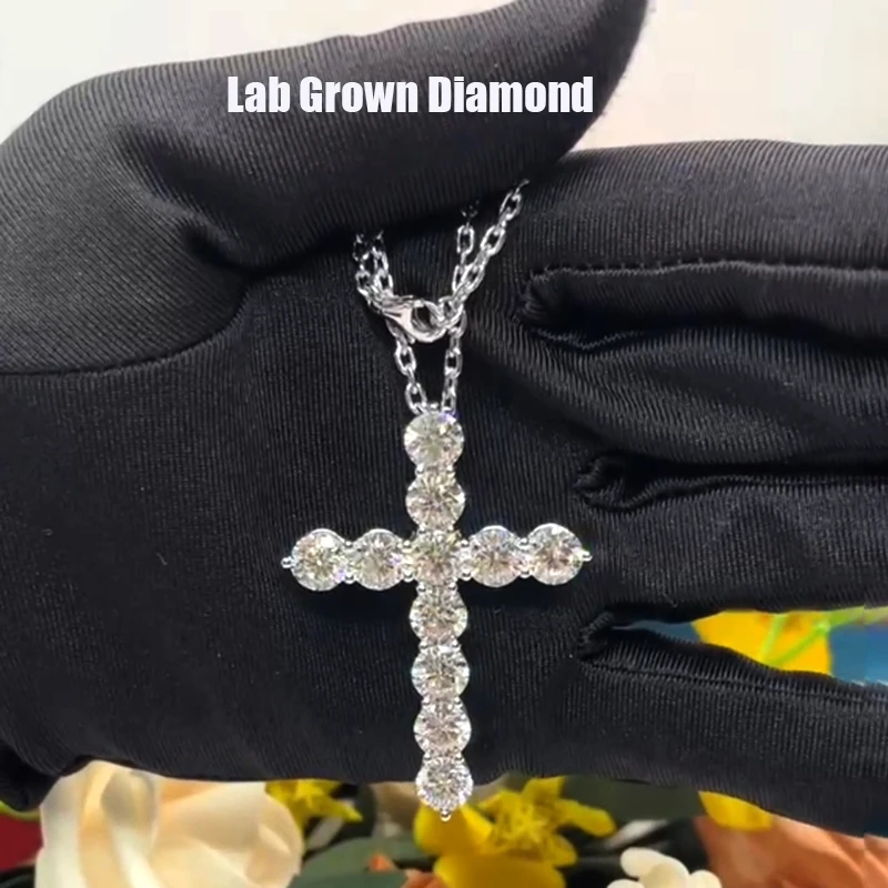 5.5ctw Round CVD HPHT Lab Grown Diamond Religious Cross Large Pendant 14K White Gold DEF Color VS-VVS(NO Chain)