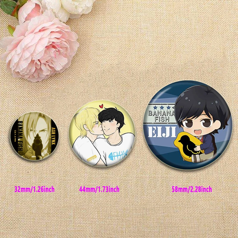 Round Snap-in Brooches Anime Banana Fish Lapel Pins Aslan Jade Callenreese Ash Lynx Yuki Okimura Cartoon Badges Accessories Gift