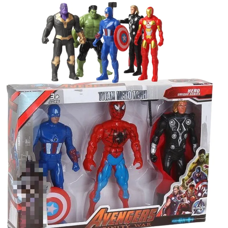 Figuras móviles luminosas de Los Vengadores, Thanos, Iron Man, Spider-Man, Hulk, modelo personalizado creativo, adornos, juguetes para niños