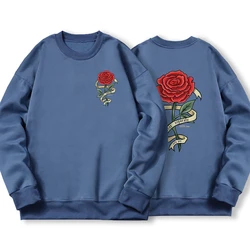 Red Roses Wrapped In Ribbons Printing Mens Hooded Autumn Warm Fleece Hoodies Simple Soft Hoodie Street Casual Women'S Pullover