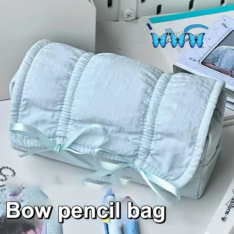 Creative Korea Style Bow Pencil Case Large Capacity Multi-layer Storage Drawstring Pencil Bags Office Supplies Storage Bag
