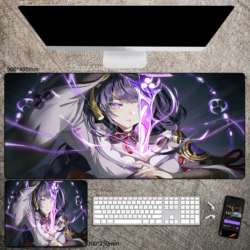 Raiden Shogun Genshin Impact Anime Mouse Pad เกม40X90แล็ปท็อปขนาดใหญ่ Plat เกมอุปกรณ์เสริม Kawaii การ์ตูน Mousepad ตาราง Pad