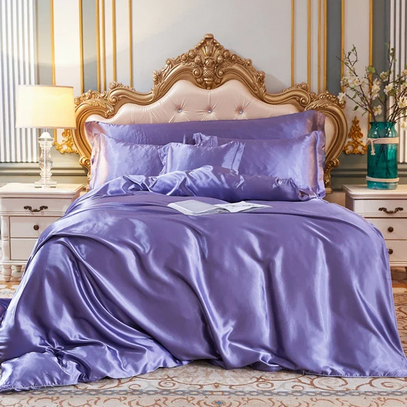 

Luxury Rayon Satin Duvet Cover Set Queen King Size Solid Color Quilt Covers Smooth Pillowcases High End Comforter Cover Sets