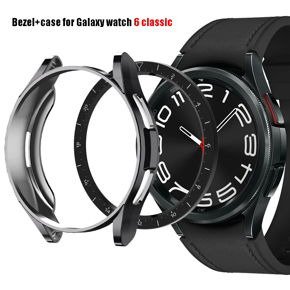 2pcs For samsung galaxy watch 6 classic 47mm 43mm case + bezel for galaxy watch 6 classic TPU case with PC bezel loop protector