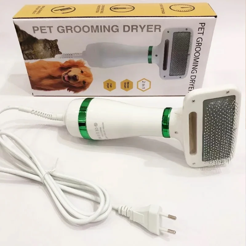 2-in-1 Pet Hair Dryer for Cats and Dogs Puppy Dryer for Grooming and Care Low-Noise Pet Hair Dryer with Slicker Brush