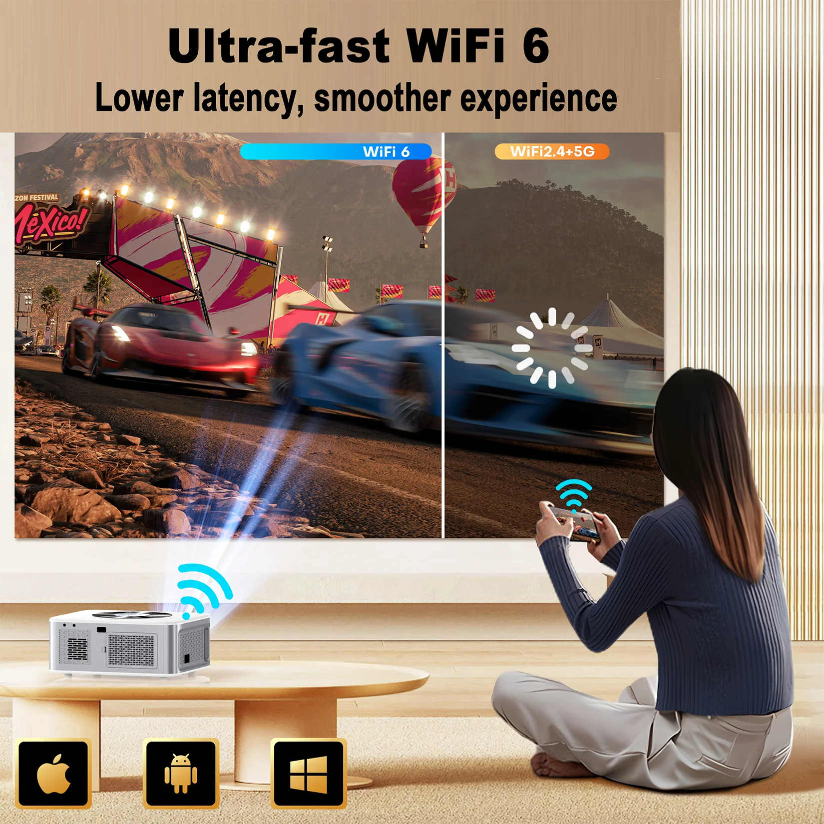 Afbeelding 5: XIWBSY 1000ANSI Buitenprojector 8K Autofocus Android Projector 8K Video Home Theater Projector Wifi6 BT5.2 Draagbare Projector