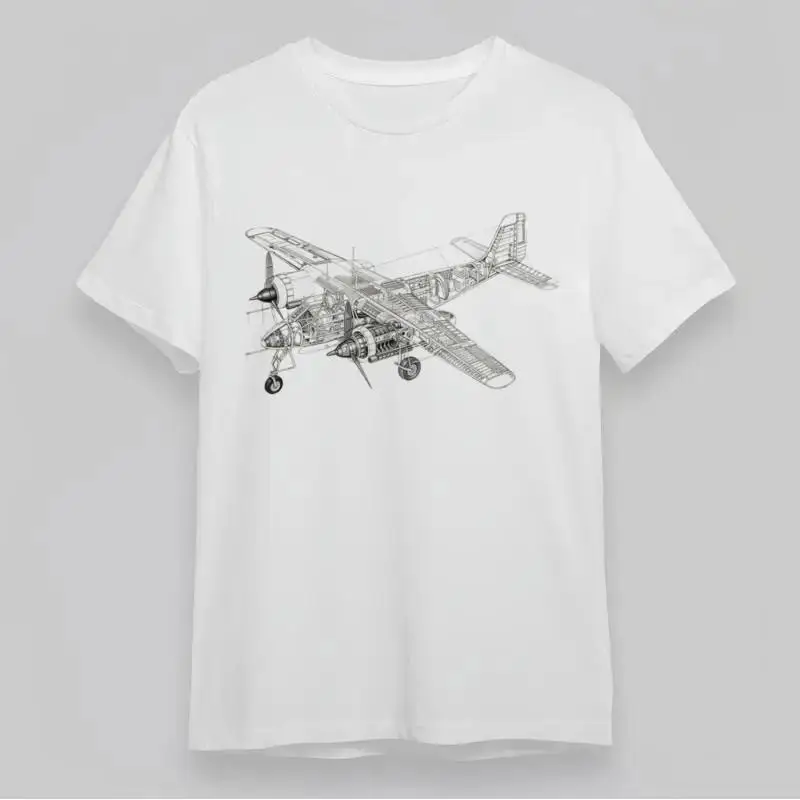 Men'S All Season Classic T Shirt Technical Aircraft Line Art