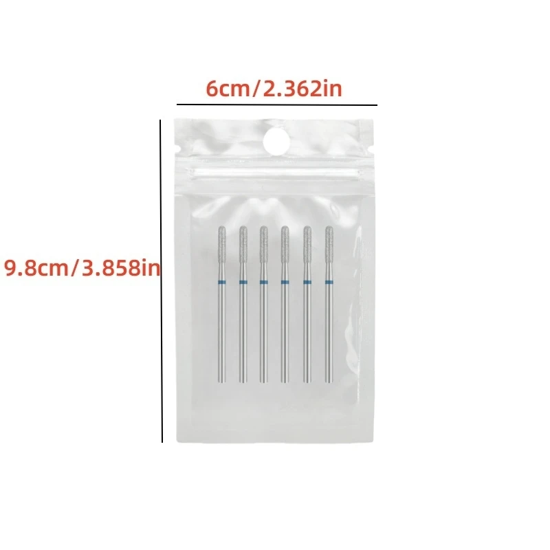 6個/袋 10mm 日本式フロントダイヤモンドマニキュア研磨ヘッド スムーストップネイルドリルビットセット 角質除去トリートメント