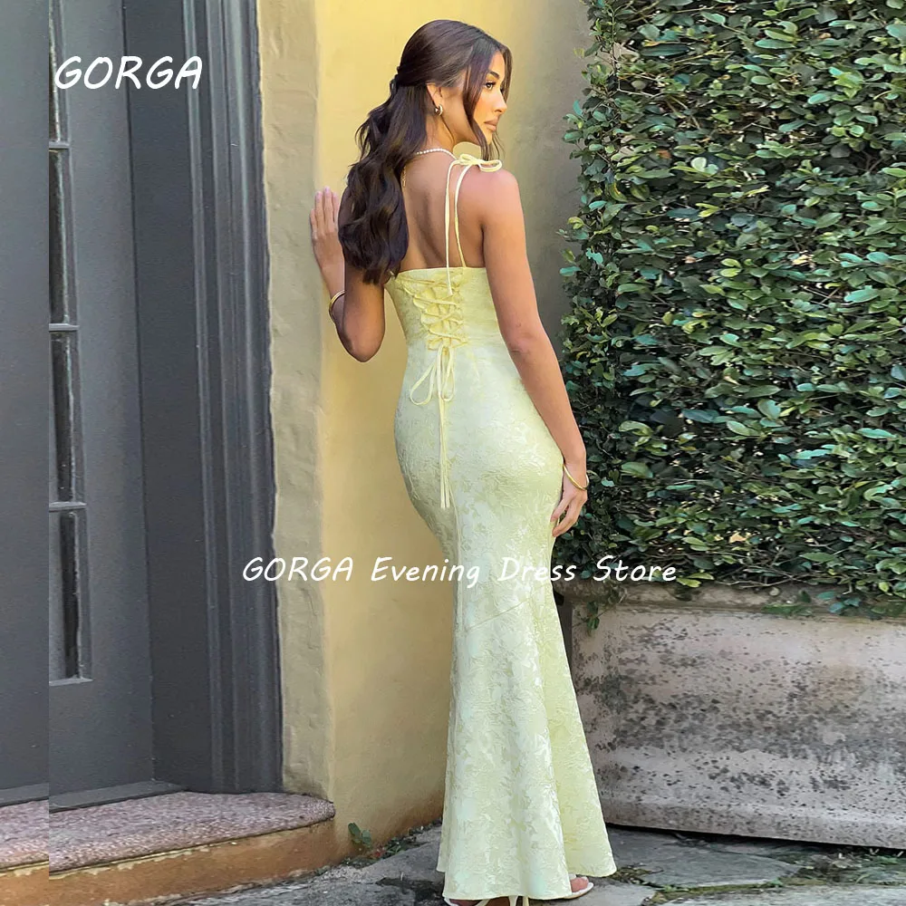 GORGA Sexy O-Neck Long Mermaid 2024 Slim Backless Satin Ocassion Gown Floor-Length Formal Evening Dress Party Dress