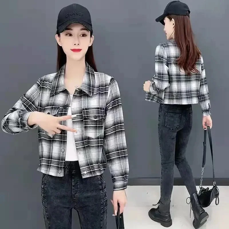 2025 Spring Autumn New Shirt Women's Outer Suit Classic Plaid Lady Jacket Loose Age-Reducing Blouse Fashion Coat Female Tide Top