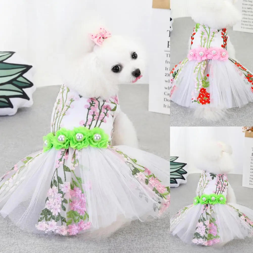 Dog Dresses Bow-knot Decor Lace Puppy Wedding Dress Sweet Style Round Neck Pullover Adorable Cat Skirt Pet Clothing For Outdoor