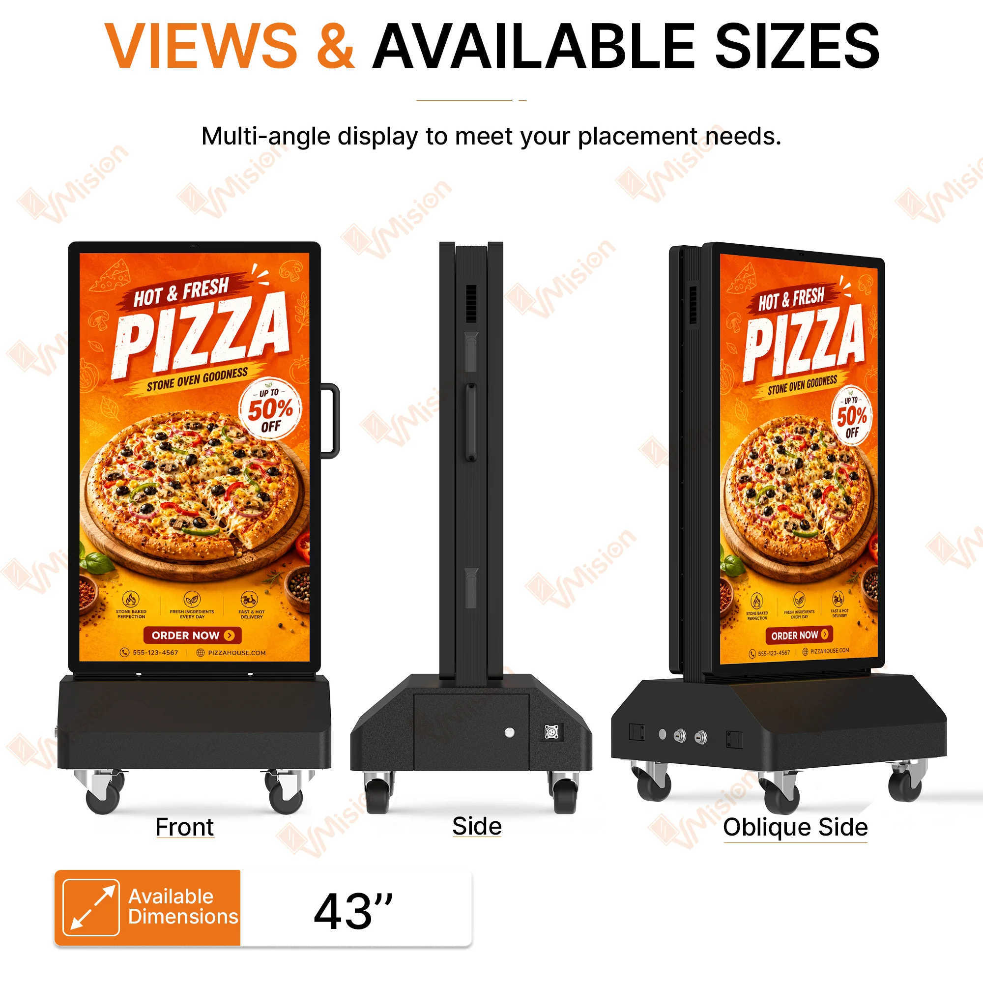 Battery Powered Double Sided Outdoor Mobile Digital Signage 2000nits Sunlight Readable IPS Display
