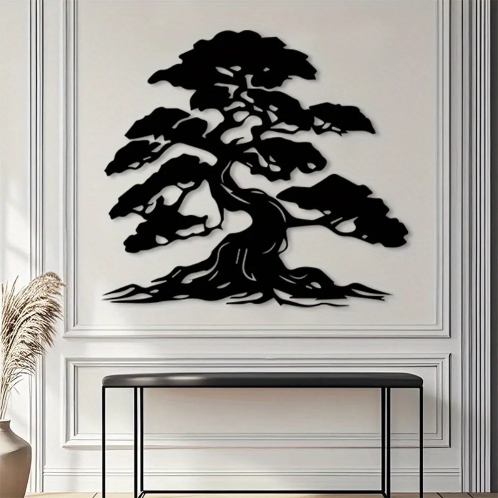 Vintage Bonsai Metal Wall Art, Japanese Iron Decor for Tea Room Study Office, Elegant Gift for Bonsai Lovers