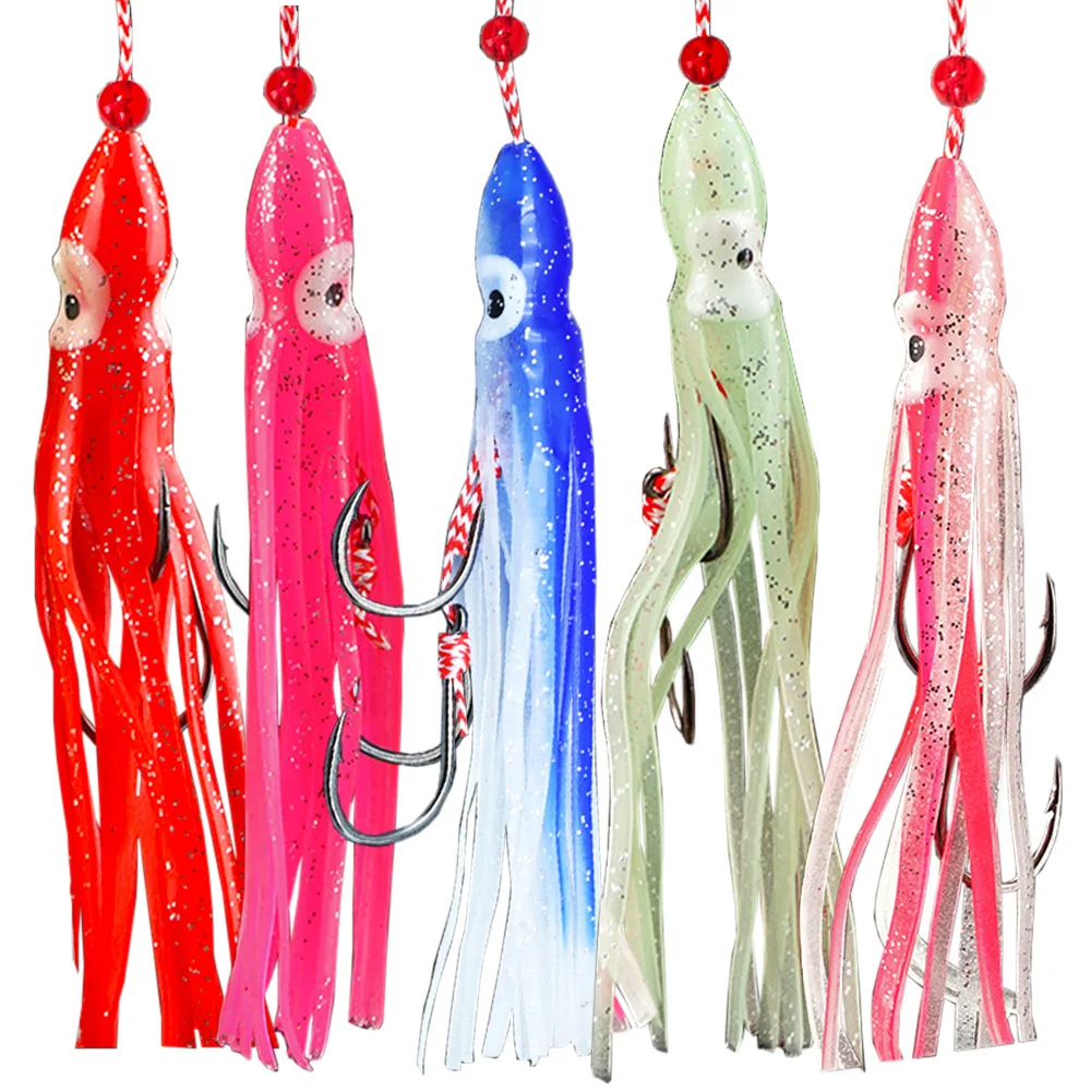 10pcs Soft Bait Inchiku Assist Hooks With 12cm Squid Skirts Jig Octopus Squid Snapper Jigs Hook Sea Fishing Tuna Mahi