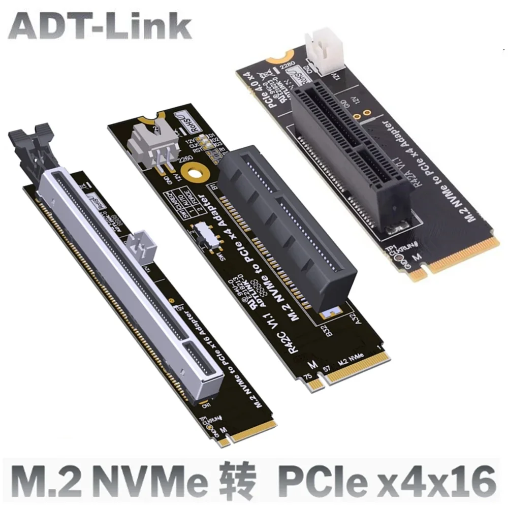 NVMe M.2 To PCI-E 4X 16X Riser Card M2 M Key To PCIe 4.0 X4 X16 Adapter Board SATA Power Riser 2280 SSD for Bitcoin Miner Mining