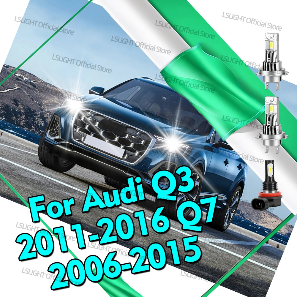 2/6x 6000K LED Fog Bulbs 12V Wireless High Low Beam For Audi Q3 2011-2016 For Audi Q7 2006-2015 Car Headlights 30000LM Head Lamp