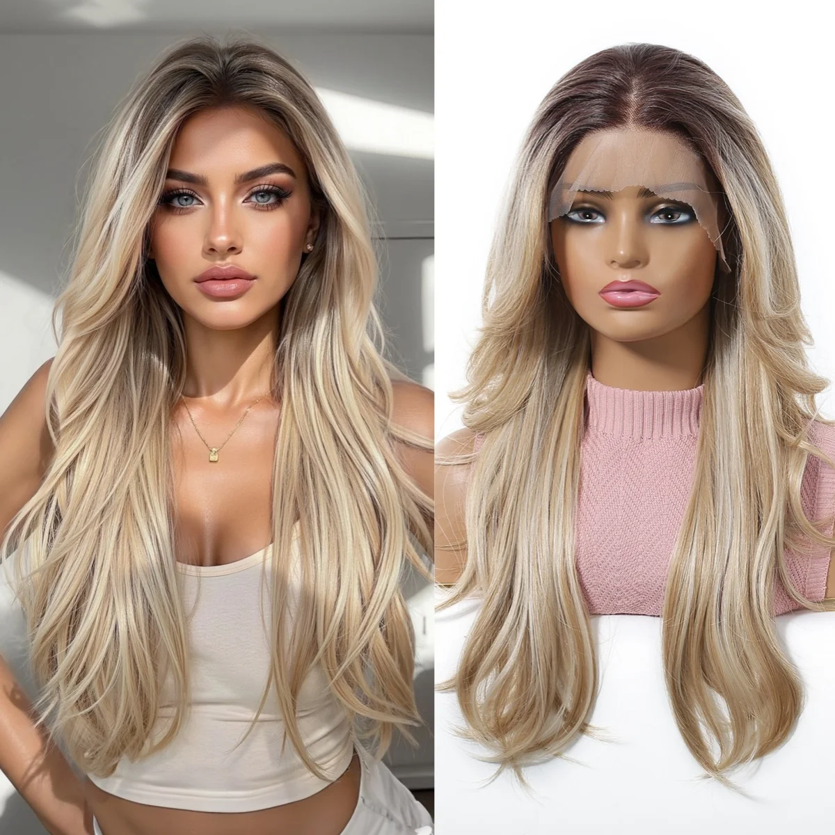 

HAIRCUBE Ombre Коричневый Блондинка Повседневные Парики Для Косплея Длинные Волнистые Натуральные Накладные Волосы Для Женщин 13*6 Прозрачные Синтетические Парики Фронта Шнурка