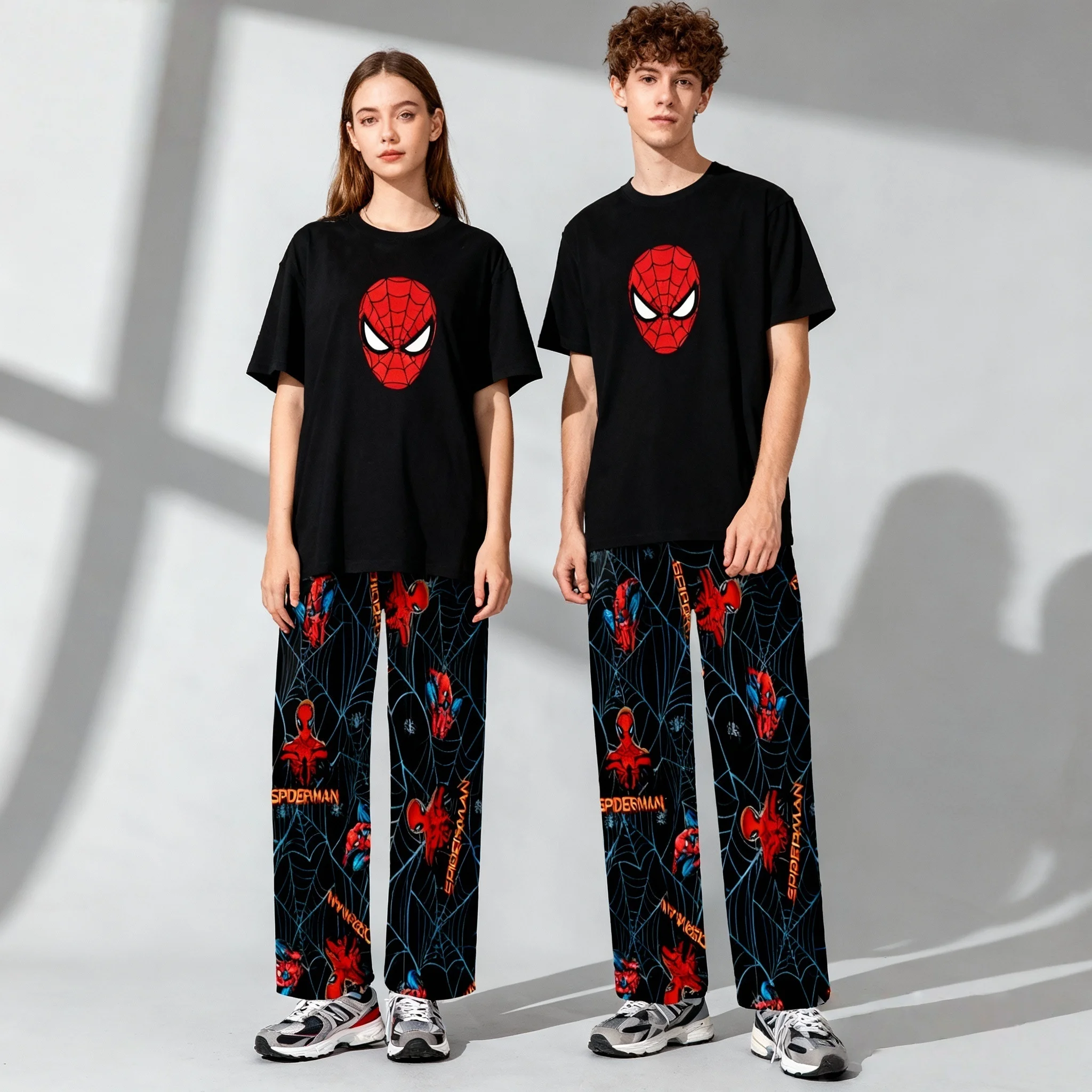 الربيع والخريف الساخن سلسلة ديزني الحلو وبارد الرجل العنكبوت قصيرة الأكمام السراويل مجموعة للبالغين والأطفال الوالدين والطفل مجموعة