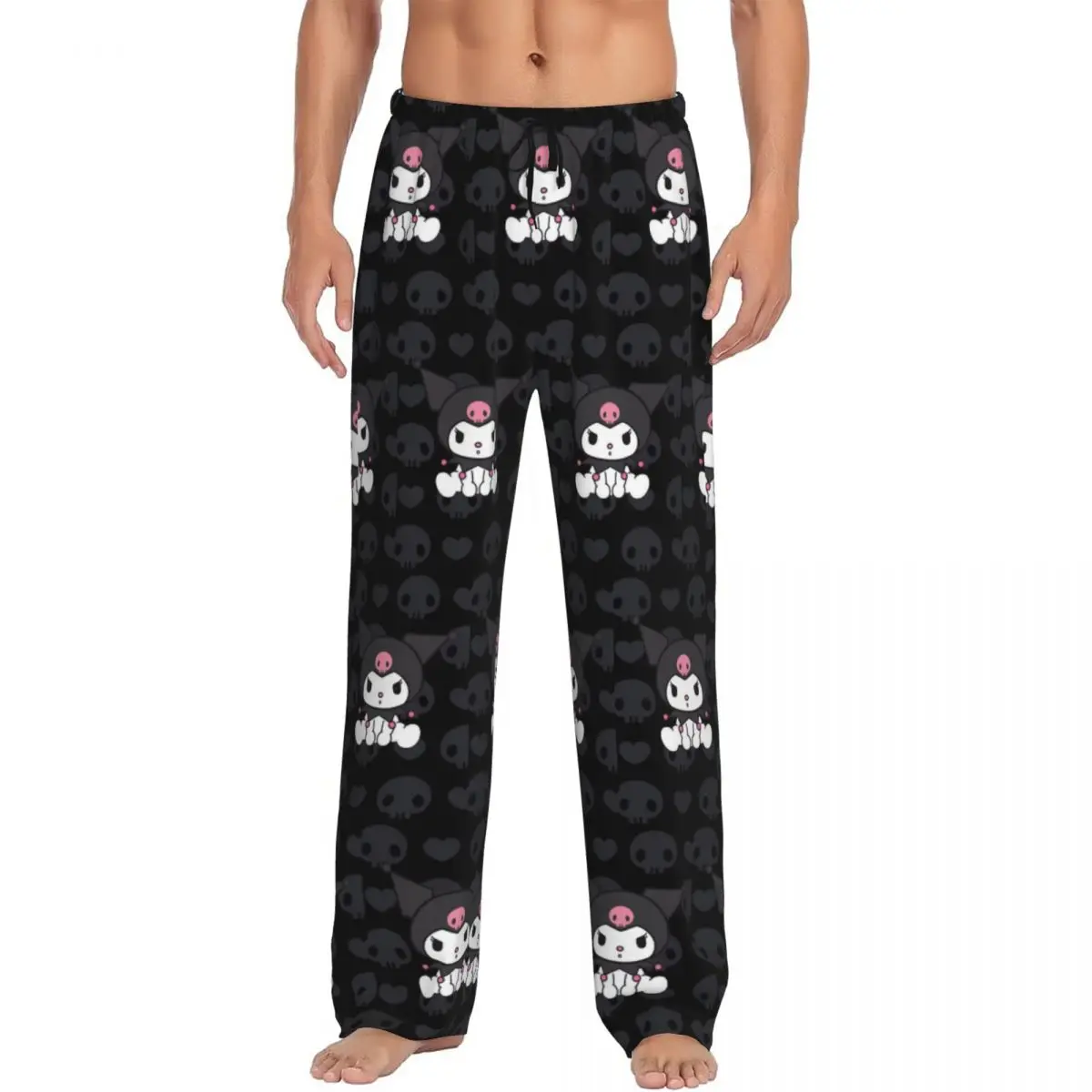 Pantalones de pijama lindos Kuromi personalizados, pantalones de dormir con cordón para dormir y salón de dibujos animados para hombre con bolsillos