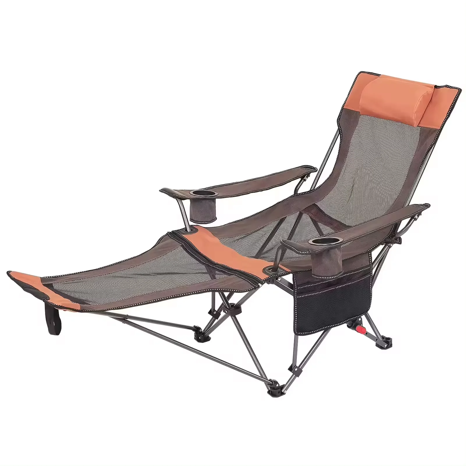 

Suitable for Adults Portable Chair With Pillow with Adjustable Backrest Outdoor Net Iron Folding Beach Chaise Lounge Chair