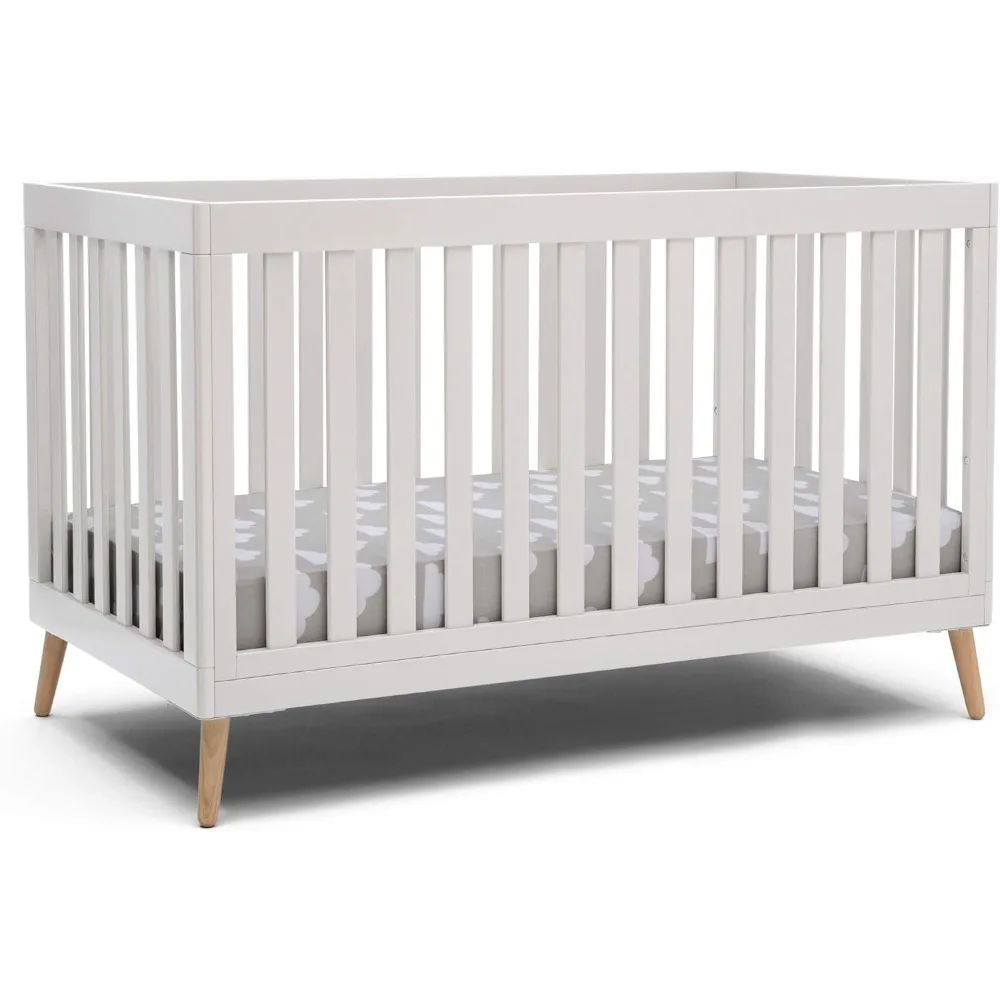 Essex 4-in-1 Convertible Baby Crib, Bianca White with Natural Legs