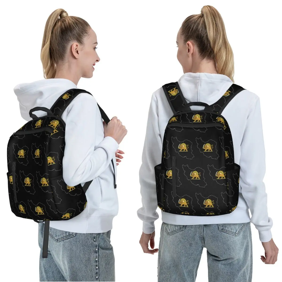 Iran Black Persian Lion Backpack Daypack Large Capacity Kids BookBag School Bag Shoulder Bags for Men Women