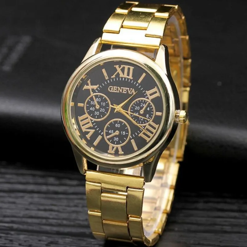 Classic New 2024 Geneva 3 Eyes Gold Casual Women Watch Men Stainless Steel Ladies Clock Quartz Wristwatches Ladies Watch