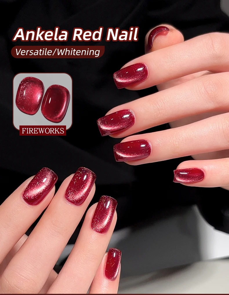 15 ml Ankela Red Series 2 Farben Cat Eye Magnetischer Gel-Nagellack Starter Nagel-Gel-Nagellack, geeignet für das neue Jahr – Detail 1