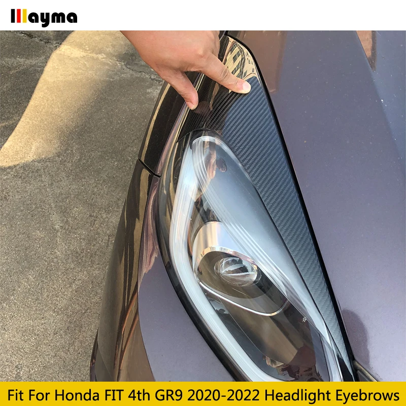 Carbon Fiber Car Headlight Cover Eyebrows For Honda FIT 4th GR9 2020 2021 2022 Front Lamp Decorative Sticker Eyelids 2Pcs