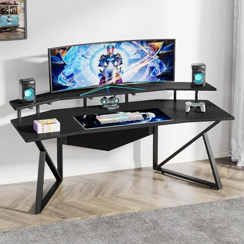 Escritorio grande para ordenador, mesa de juegos con soporte de Monitor para oficina, estudio, dormitorio, 70,9 pulgadas