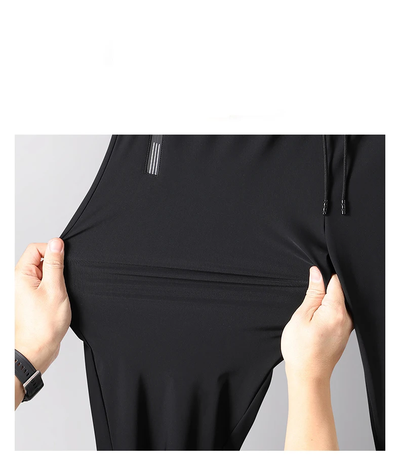 Men's Athletic Stretchy Ice Silk Quick Dry Pants Zipper Pockets Lightweight Sweatpants Outdoor Hiking Breathable Running Workout