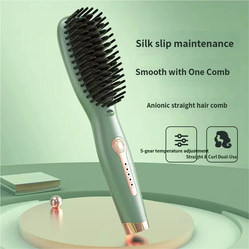 USB Charging Portable Hair Straightener Brush, Cordless Straightening Comb LED Display & Ceramic Coating, Ionic Technology