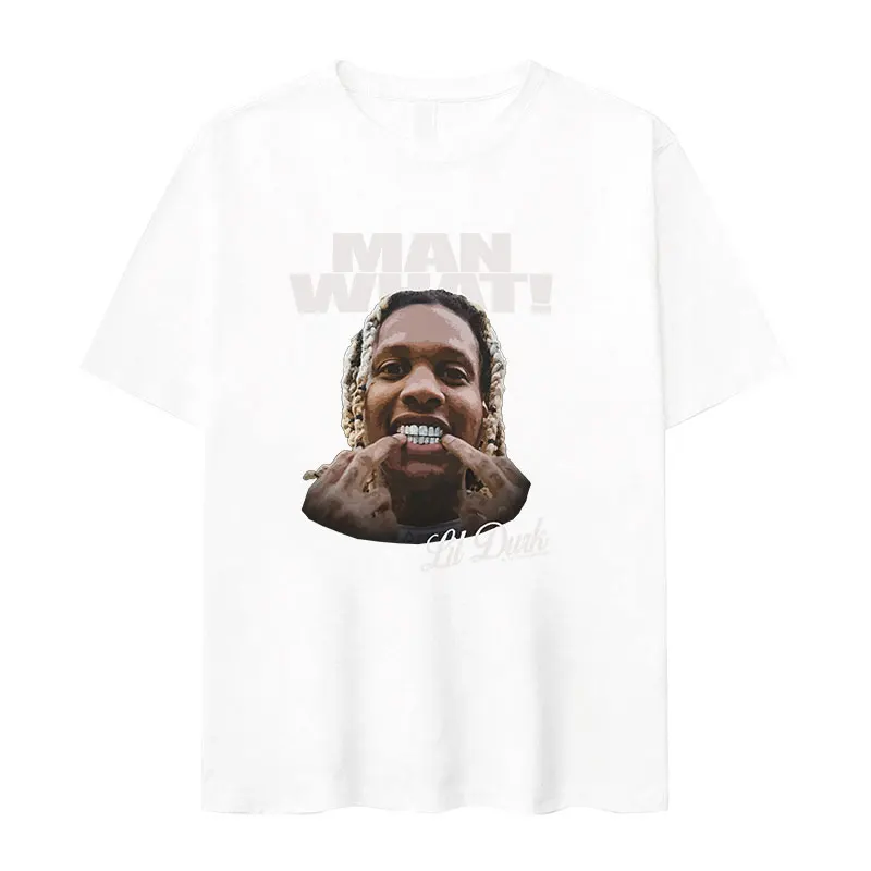 Rapper Lil Durk Portrait Graphic T Shirt Men's Hip Hop Vintage Style T-shirt Unisex Gothic Oversized Cotton T Shirts Streetwear