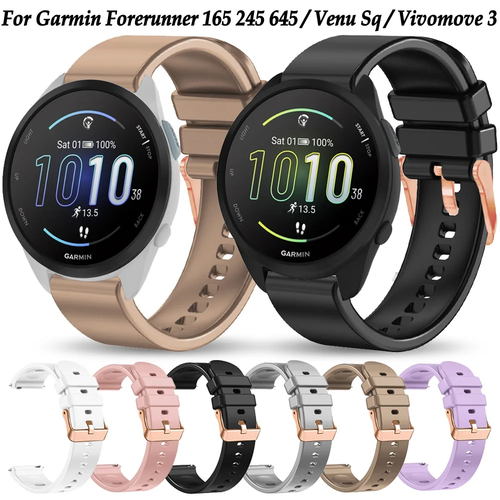 20mm Watch Strap For Garmin Forerunner 165 55 Vivoactive 5 Venu Watchband For Huawei GT3 Pro 43 GT2 42mm Women Silicone Bracelet