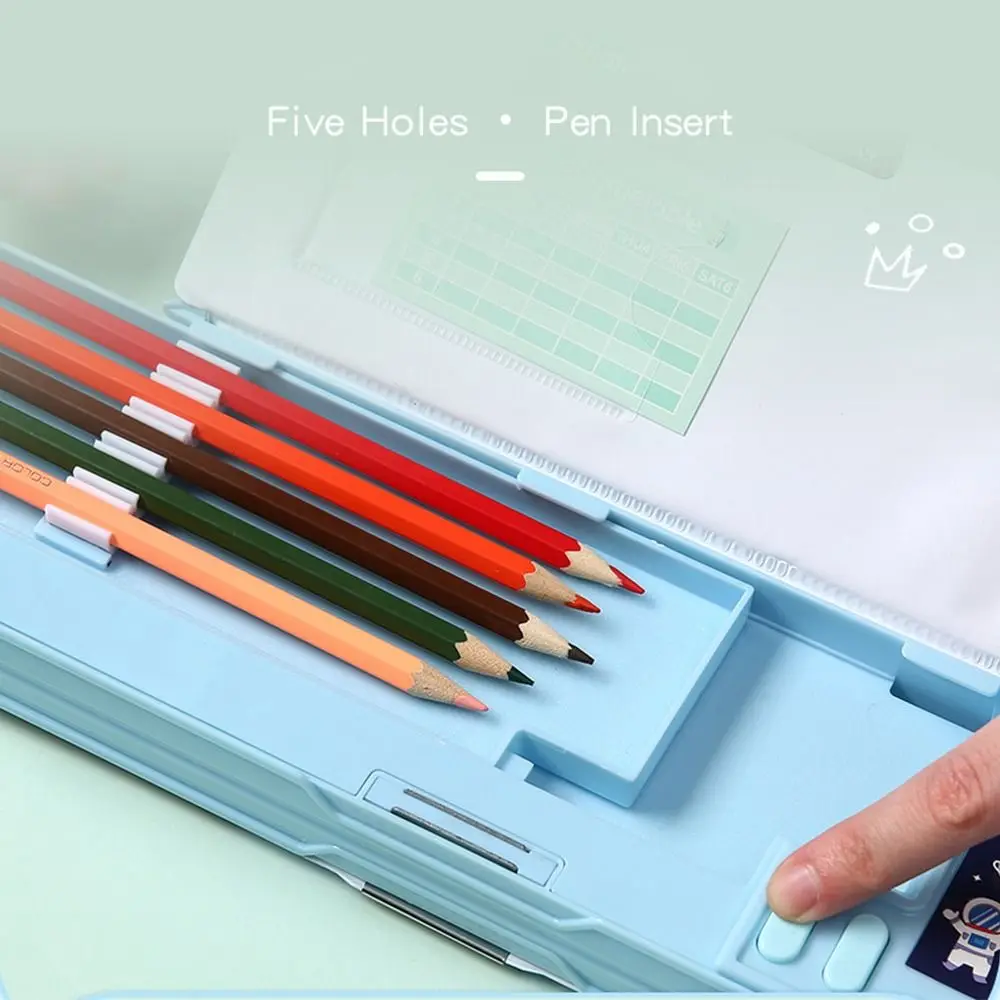 Double Layer Pencil Case Pencil Sharpener Astronaut/Animal Design Pencil Box Plastic With Calculator Stationery Storage Box