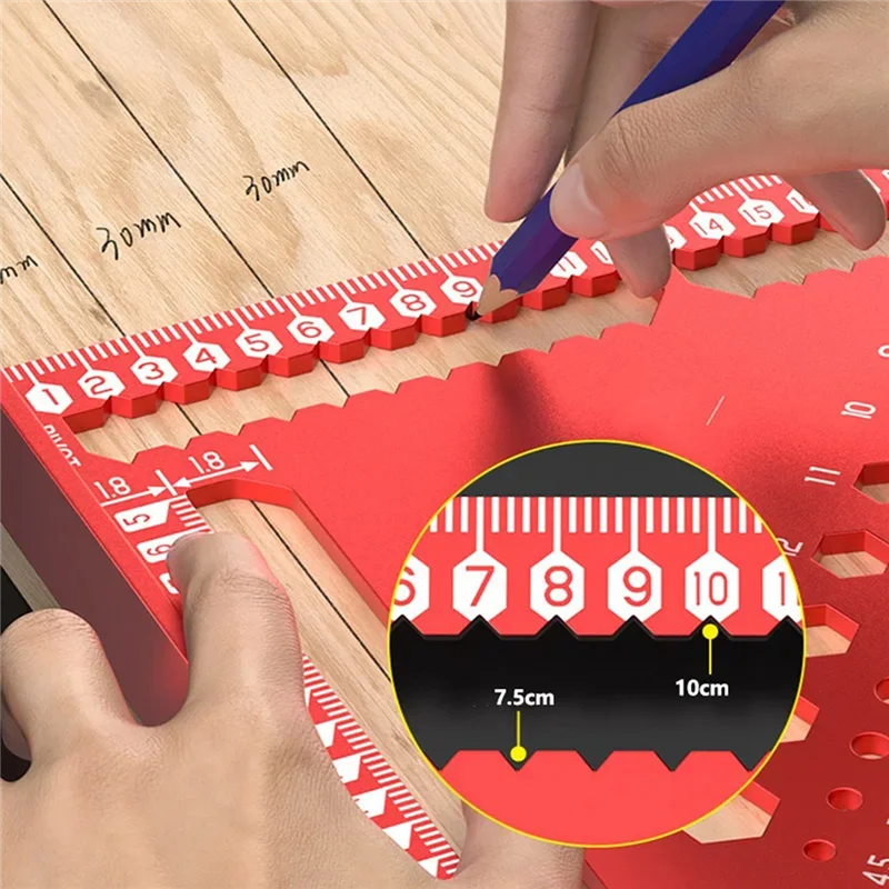 A95I-Triangle Ruler With Positioning Pin, Woodworking Multi Angle Ruler , High-Precision Right Angle Scribe Marking Ruler