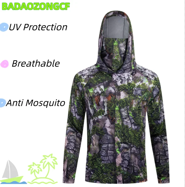 Fishing Shirt Uv Protection - Kaos Pancing Berkerudung Pria, Pelindung UV,