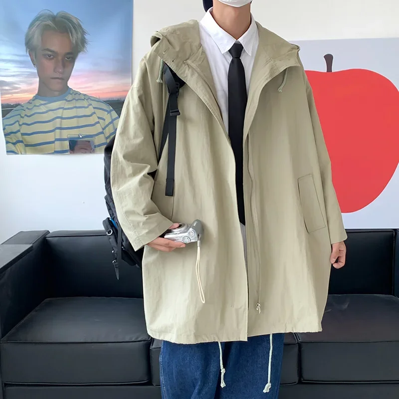 

Spring 2026 jacker Men's Loose Fit Casual Hooded Jacket Outdoor Fashion Coat New Mid-length jacket man