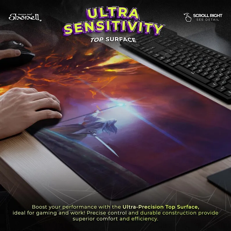 لوحة ماوس Lord of the Rings – Gandalf vs Balrog على جسر Khazad-dünm، سجادة مكتب معركة خيالية، ديكور هدايا للأرض الوسطى