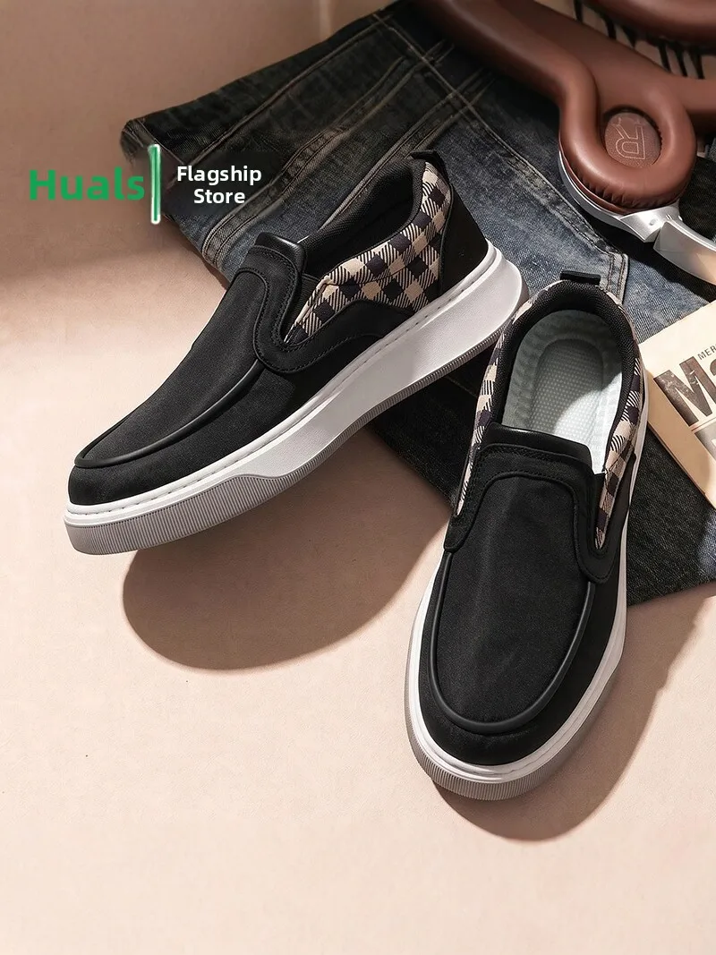 Men's Casual Canvas Shoes Breathable Low-Top Glue-Welded Rubber Outsole round Toe Thick Bottom Work Shoes for Office And Sports