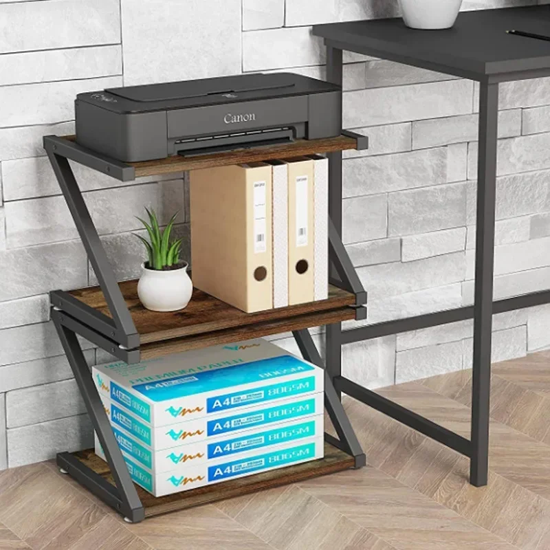 Z-Shaped Office Desk Printer Stand Multi-Functional Storage Rack Desktop Shelf Wooden Bookshelf