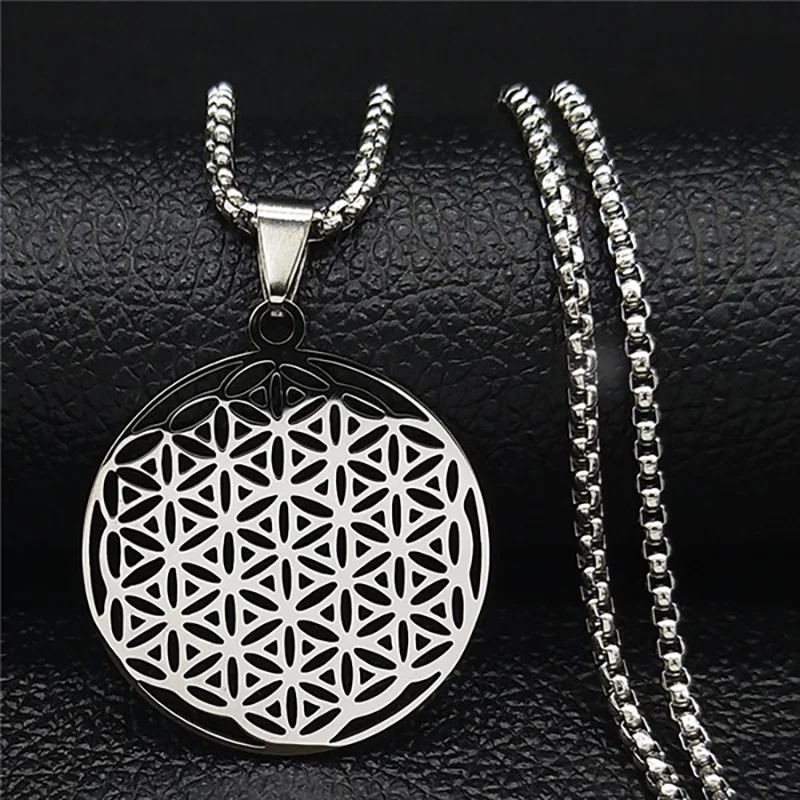 Flower of Life Stainless Steel Long Necklace for Women Men Gold Color Mandala Metatron Necklaces Jewelry collares para mujer