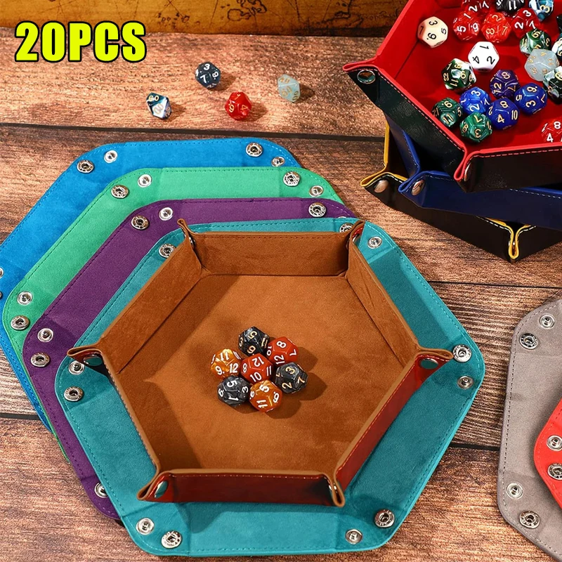 PU Leather Dice Tray Hexagon Velvet Storage Tray Organizer Foldable Game Dice Storage Holder Desktop Sundry Organizer Box