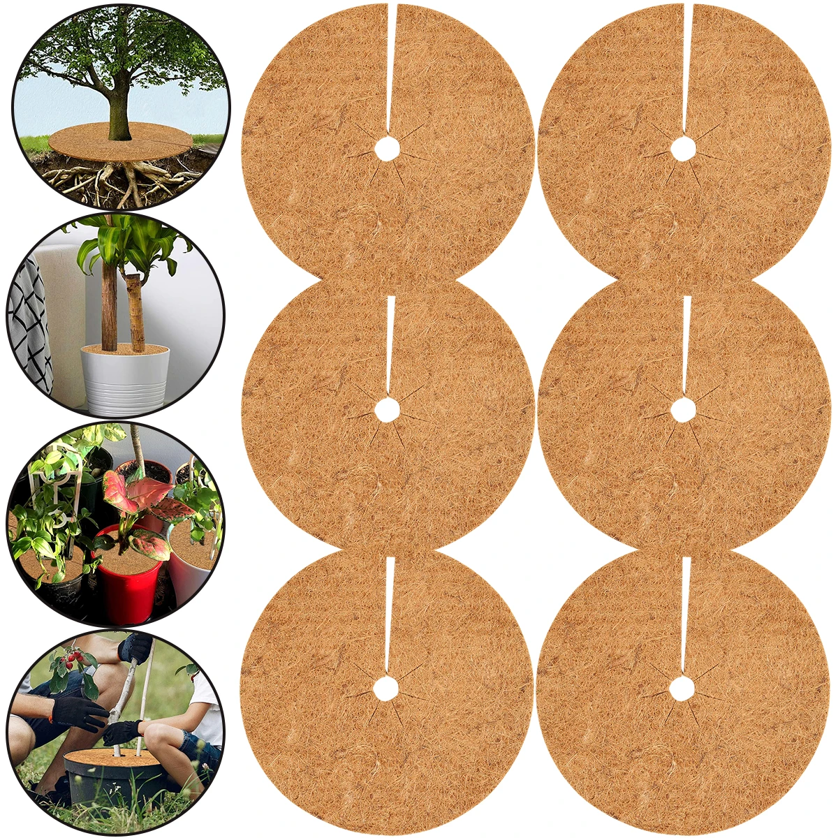 

6 Pcs Coconut Fibers Mulch Rings Tree Weed Protector Mats Plants Flower Protection Cover Guards for Indoor Outdoor Garden Yard